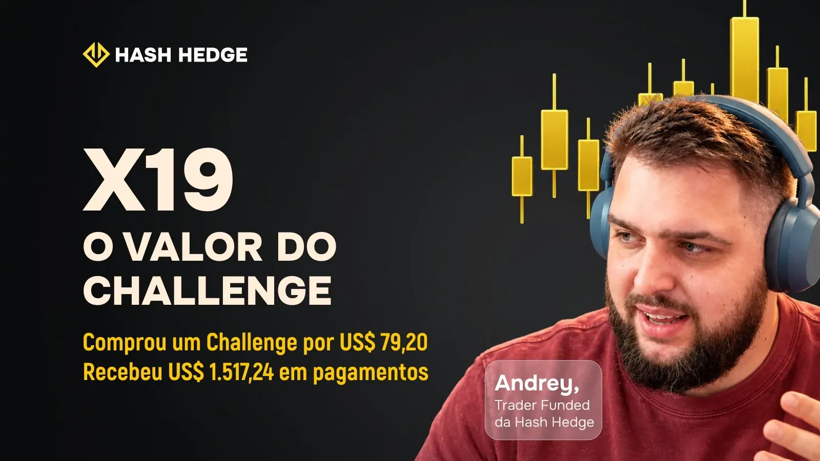X19 o valor do Challenge: Andrey comprou um Challenge por US$ 79,20 e recebeu US$ 1.517,24 em pagamentos da Hash Hedge