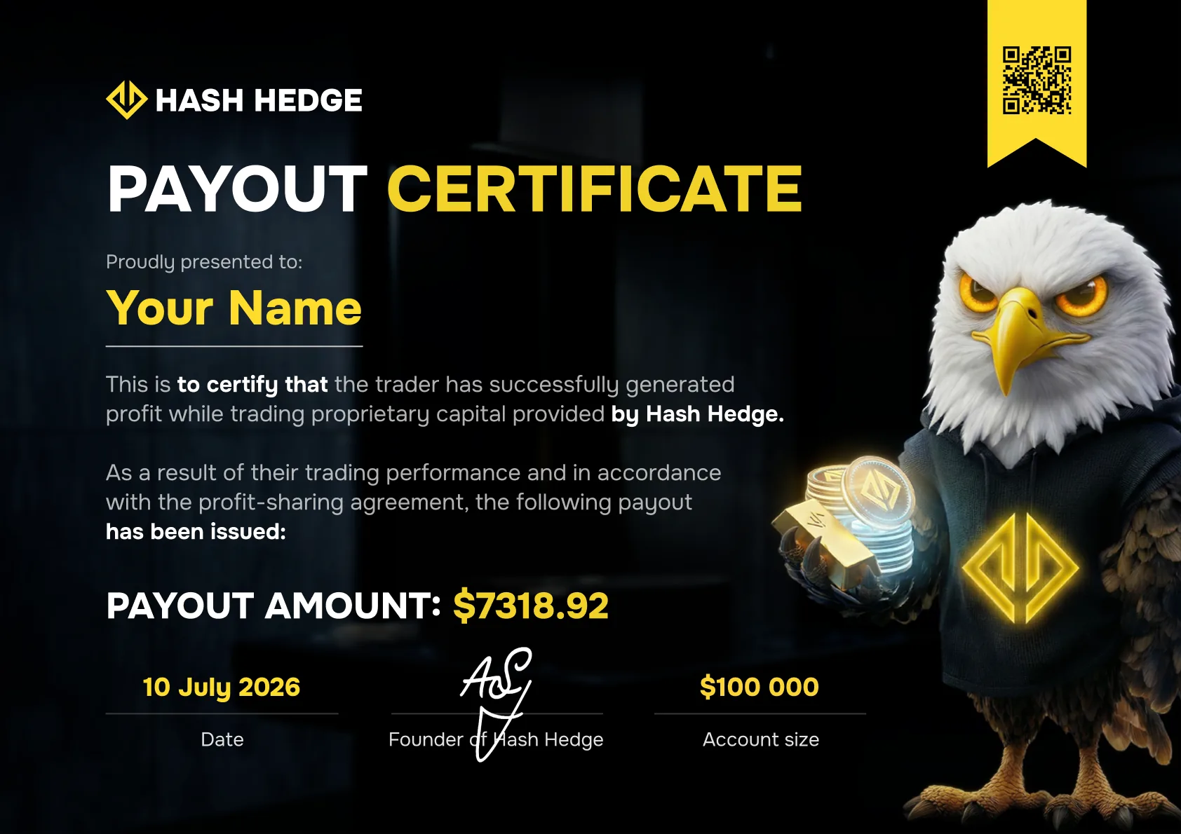 Real HashHedge payout certificate